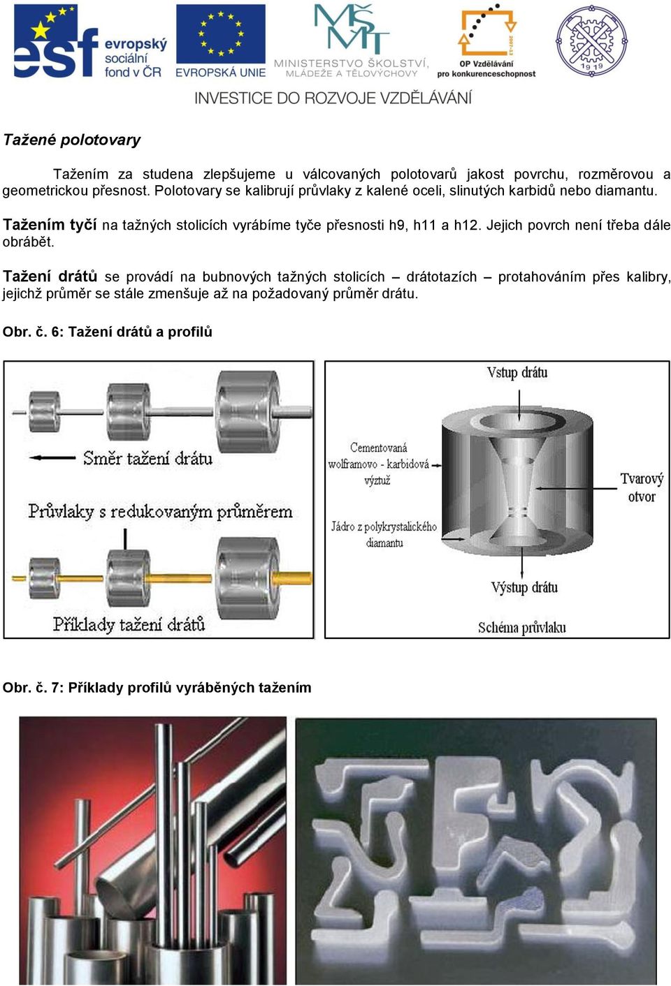 Tažením tyčí na tažných stolicích vyrábíme tyče přesnosti h9, h11 a h12. Jejich povrch není třeba dále obrábět.