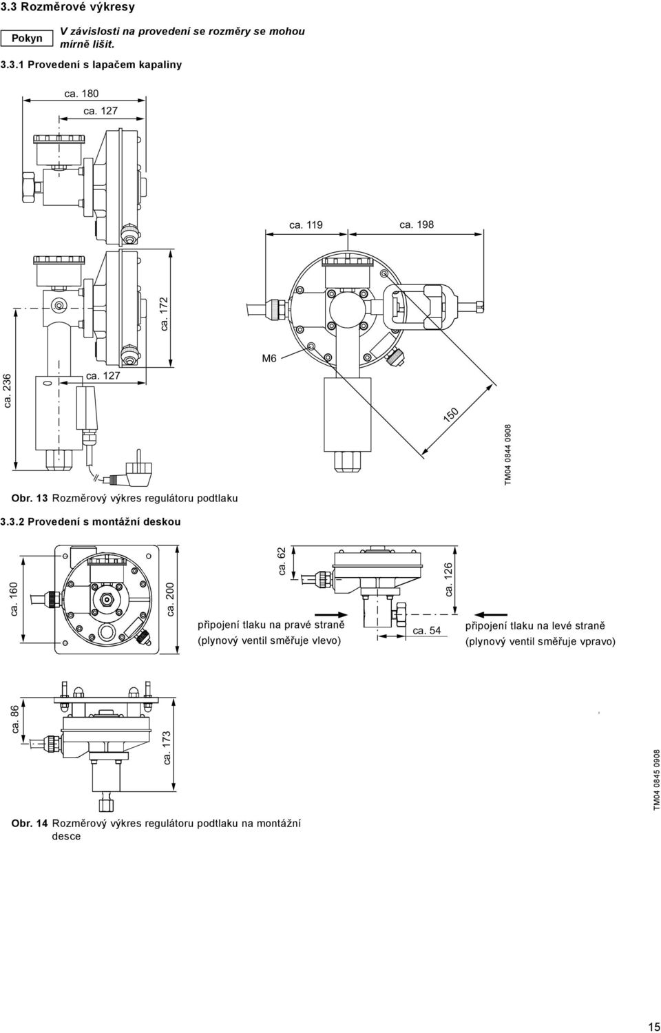 173 TM04 0845 0908 ca. 160 ca. 200 ca. 62 ca. 126 připojení tlaku na pravé straně (plynový ventil směřuje vlevo) ca.
