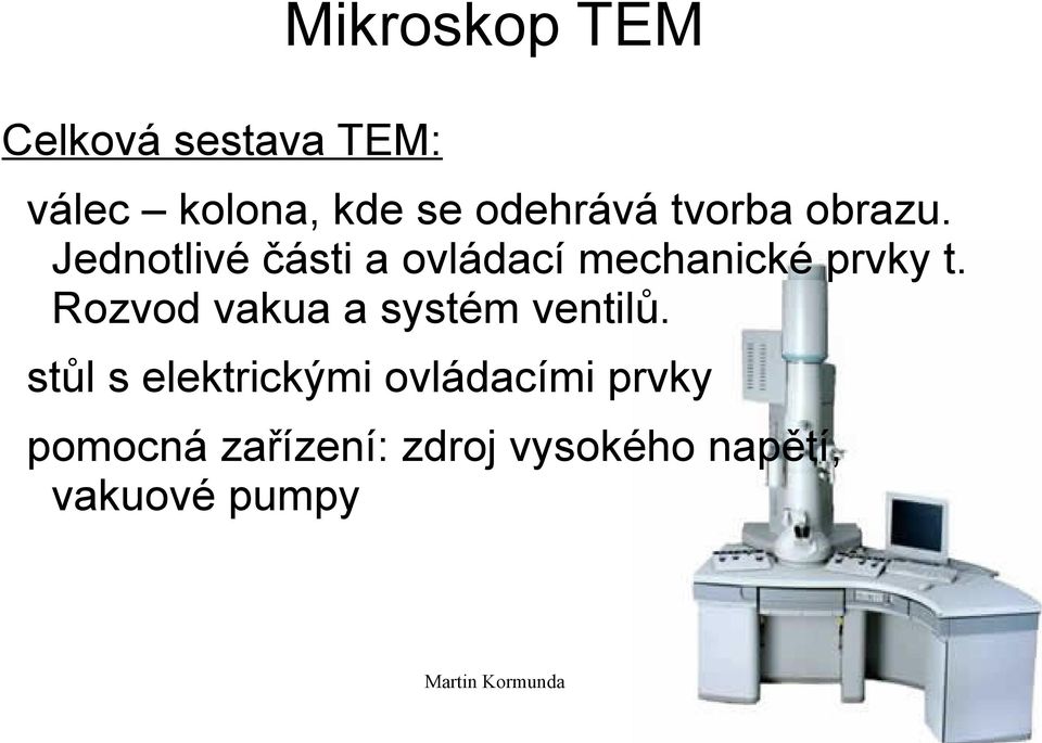 Jednotlivé části a ovládací mechanické prvky t.