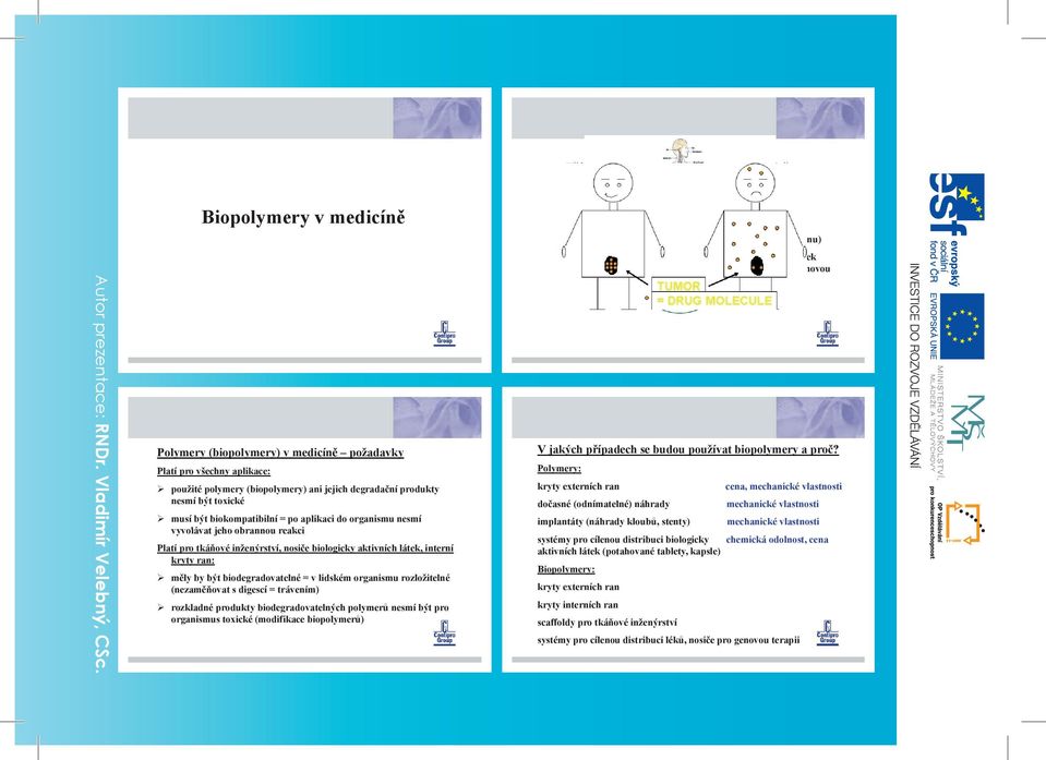 rozložitelné (nezam ovat s digescí = trávením) rozkladné produkty biodegradovatelných polymer nesmí být pro organismus toxické (modifikace biopolymer ) V jakých p ípadech se budou používat