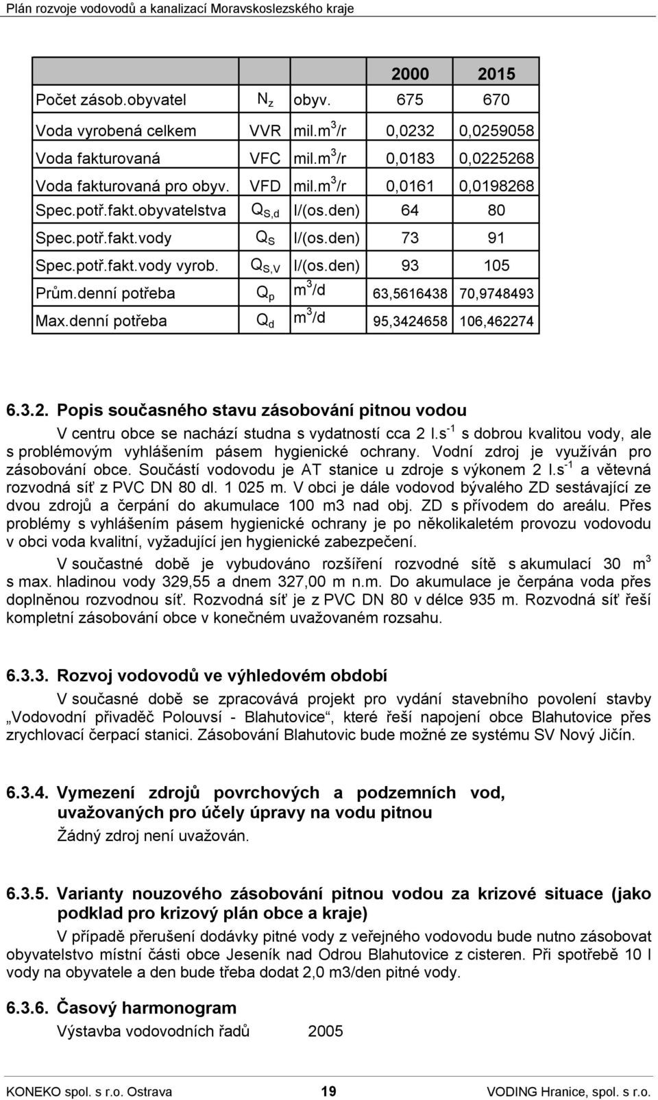 denní potřeba Q p m 3 /d 63,5616438 70,9748493 Max.denní potřeba Q d m 3 /d 95,3424658 106,462274 6.3.2. Popis současného stavu zásobování pitnou vodou V centru obce se nachází studna s vydatností cca 2 l.