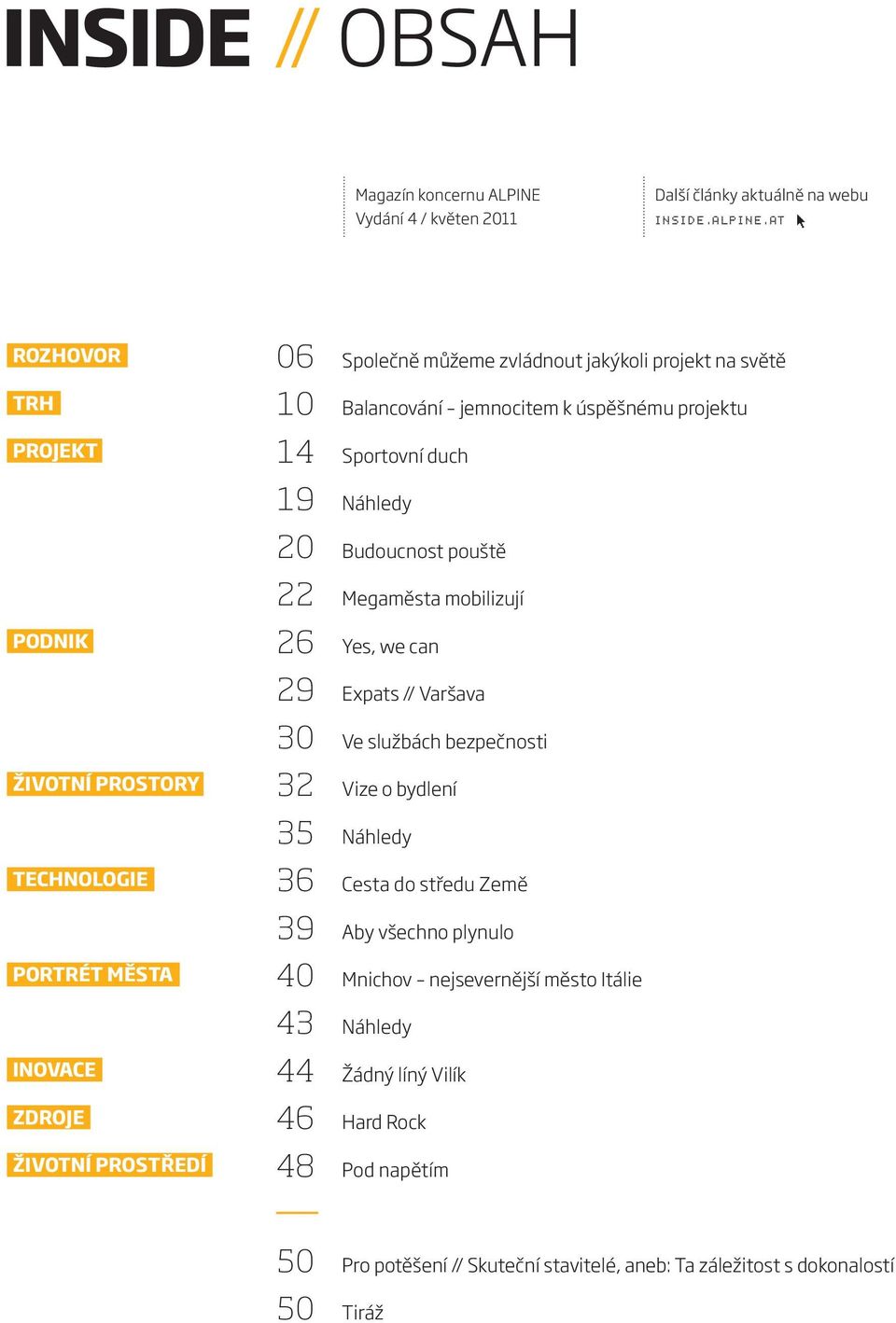 pouště 22 Megaměsta mobilizují PODNIK 26 Yes, we can 29 Expats // Varšava 30 Ve službách bezpečnosti ŽIVOTNÍ PROSTORY 32 Vize o bydlení 35 Náhledy TECHNOLOGIE 36 Cesta do