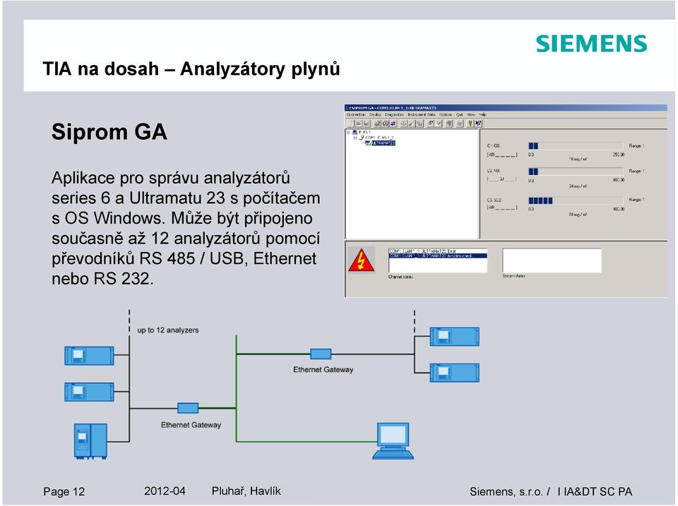 Může být připojeno současně až 12 analyzátorů