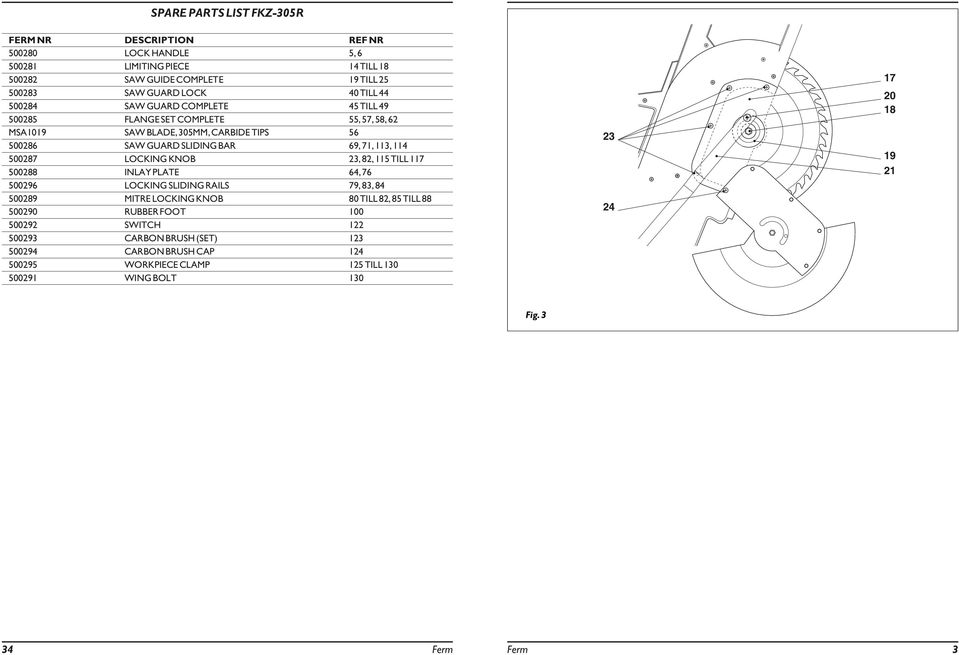 500287 LOCKING KNOB 23, 82, 115 TILL 117 500288 INLAY PLATE 64, 76 500296 LOCKING SLIDING RAILS 79, 83, 84 500289 MITRE LOCKING KNOB 80 TILL 82, 85 TILL 88 500290 RUBBER FOOT