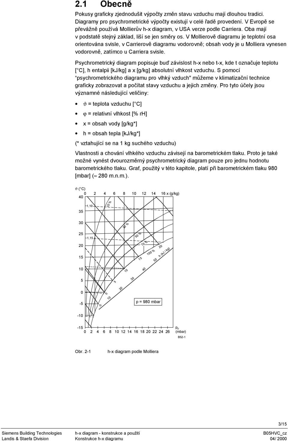 V Mollierově diagramu je teplotní osa orientována svisle, v Carrierově diagramu vodorovně; obsah vody je u Molliera vynesen vodorovně, zatímco u Carriera svisle.