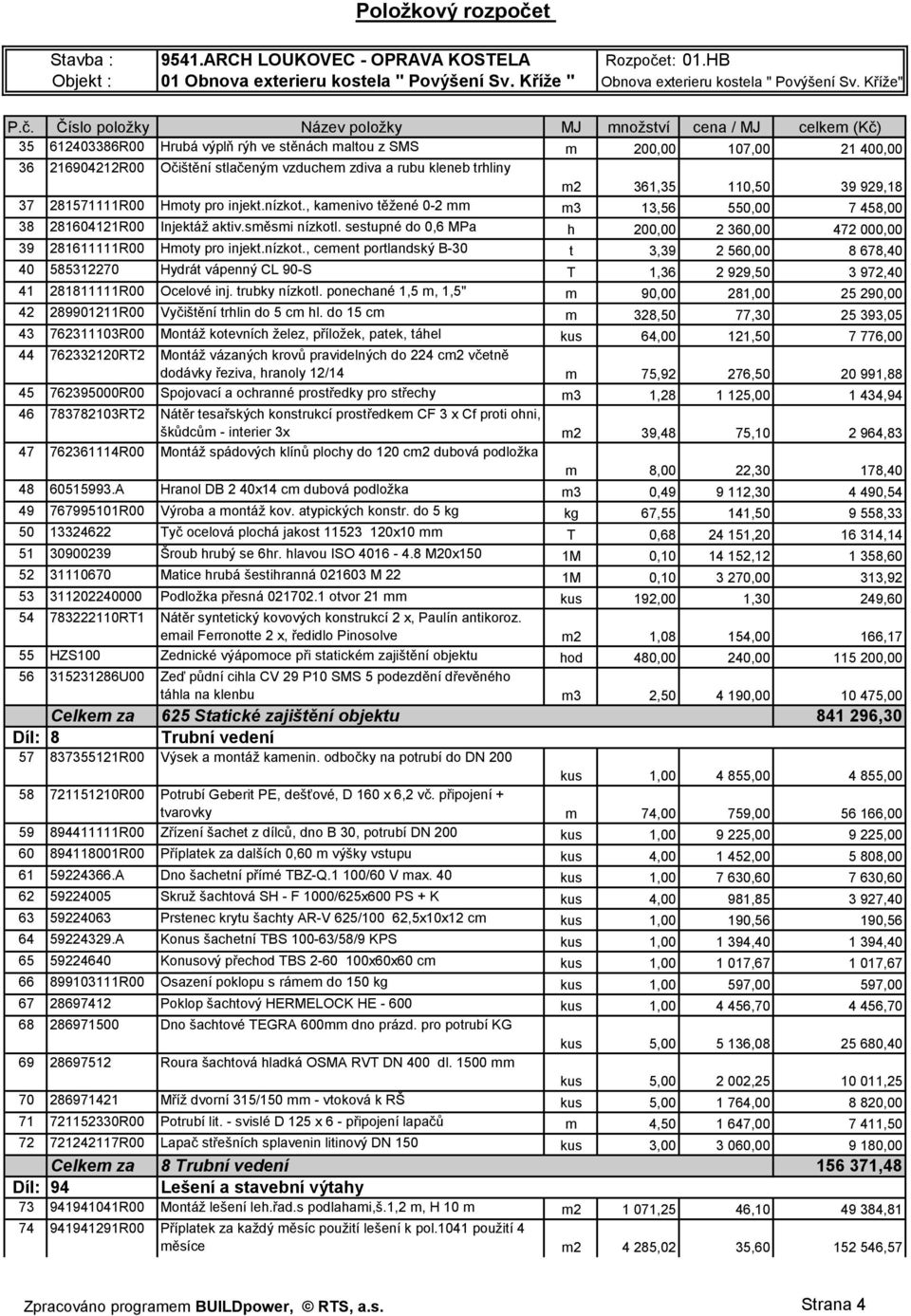 sestupné do 0,6 MPa h 200,00 2 360,00 472 000,00 39 281611111R00 Hmoty pro injekt.nízkot.