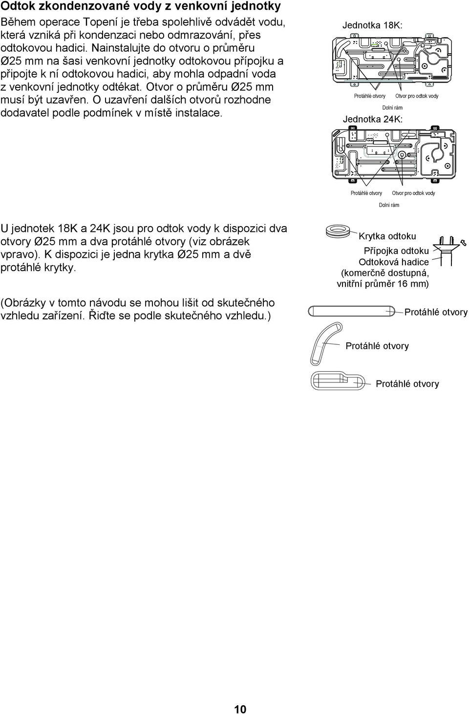 Otvor o průměru Ø25 mm musí být uzavřen. O uzavření dalších otvorů rozhodne dodavatel podle podmínek v místě instalace.