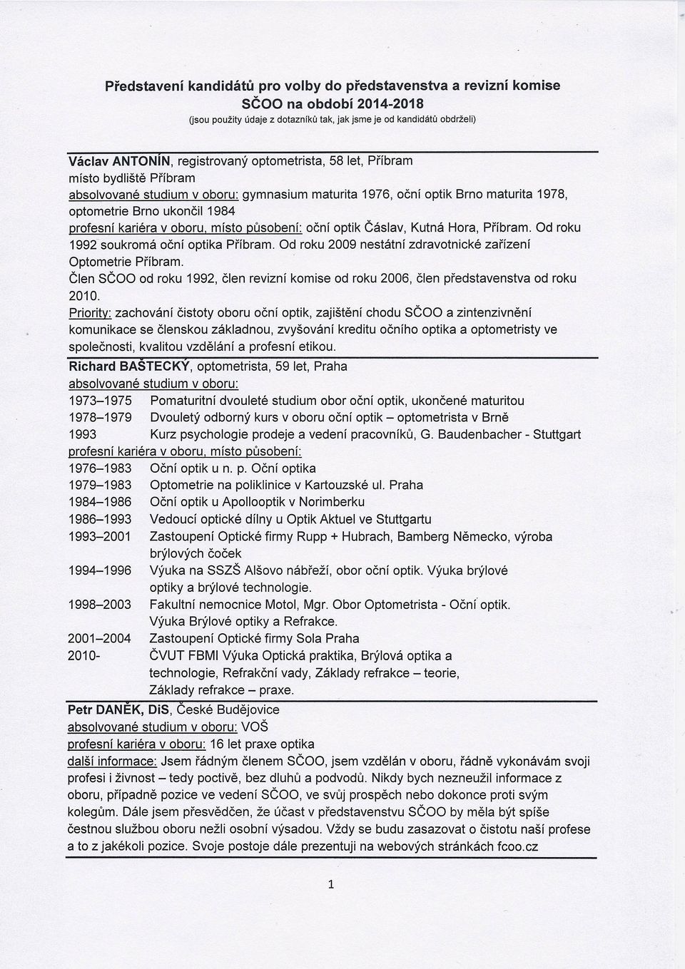 působení: oční optik Čáslav, Kutná Hora, Příbram. Od roku 199;[ soukromá oční optika Příbram. Od roku 2009 nestátní zdravotnické zařízení Optometrie Příbram.