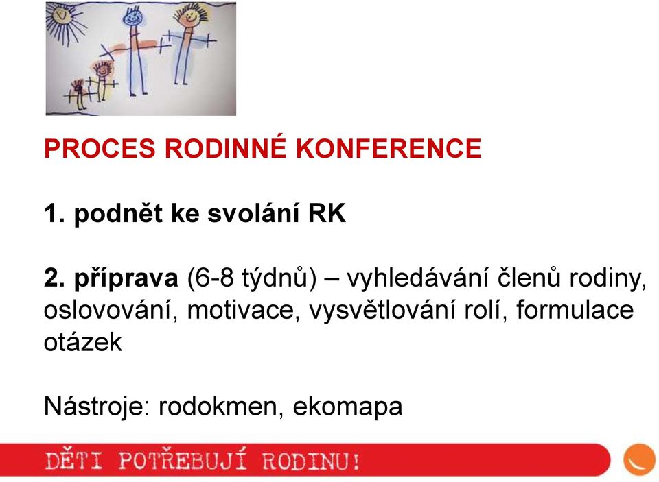 příprava (6-8 týdnů) vyhledávání členů rodiny,
