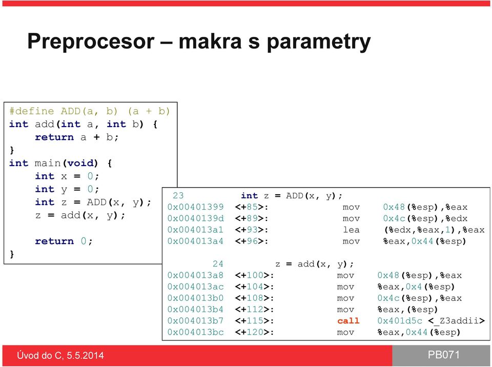 (%edx,%eax,1),%eax 0x004013a4 <+96>: mov %eax,0x44(%esp) 24 z = add(x, y); 0x004013a8 <+100>: mov 0x48(%esp),%eax 0x004013ac <+104>: mov %eax,0x4(%esp)