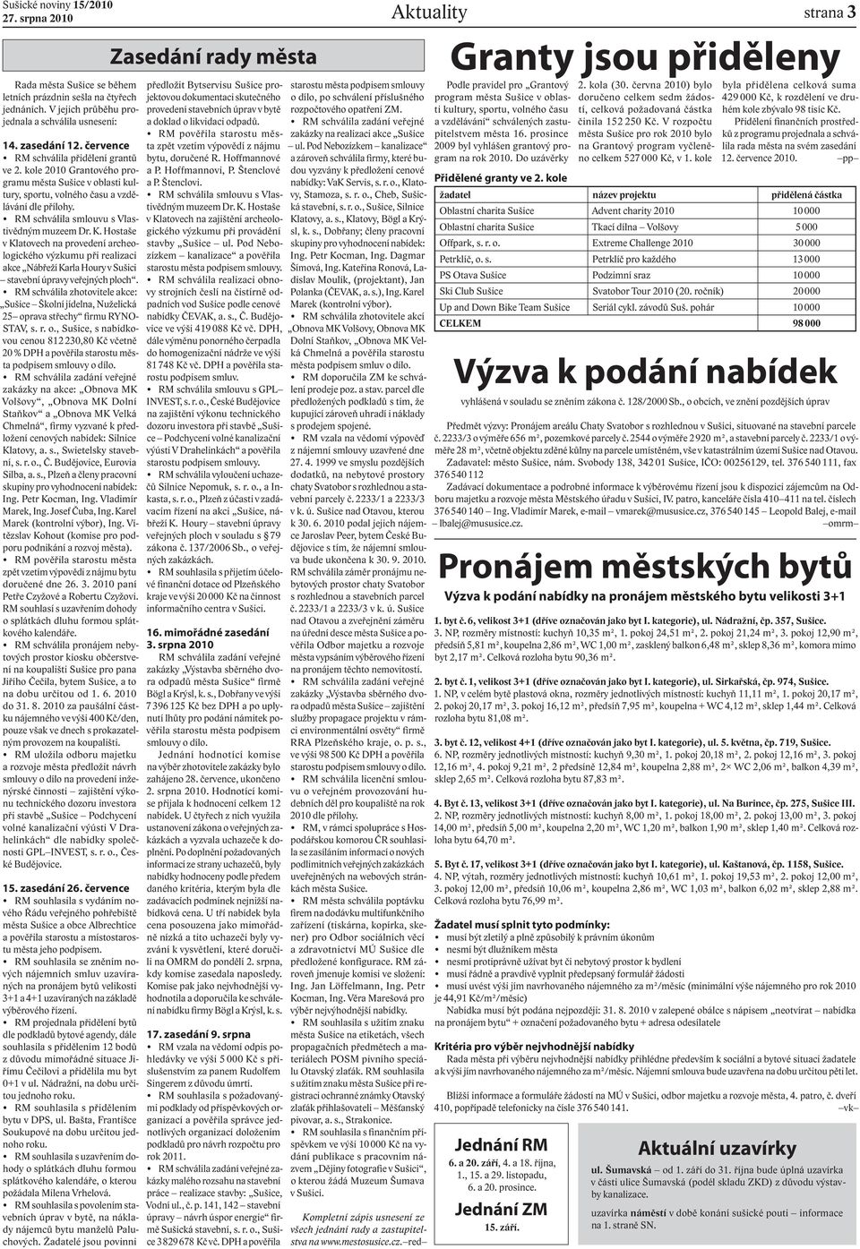 K. Hostaše v Klatovech na provedení archeologického výzkumu při realizaci akce Nábřeží Karla Houry v Sušici stavební úpravy veřejných ploch.