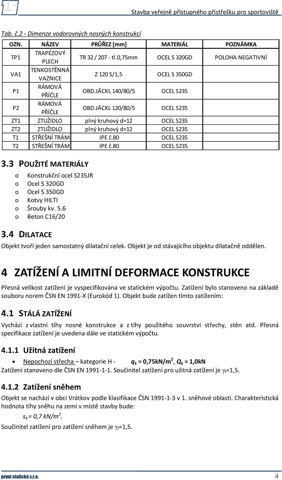 JÄCKL 120/80/5 OCEL S235 ZT1 ZTUŽIDLO plný kruhový d=12 OCEL S235 ZT2 ZTUŽIDLO plný kruhový d=12 OCEL S235 T1 STŘEŠNÍ TRÁM IPE č.80 OCEL S235 T2 STŘEŠNÍ TRÁM IPE č.80 OCEL S235 3.