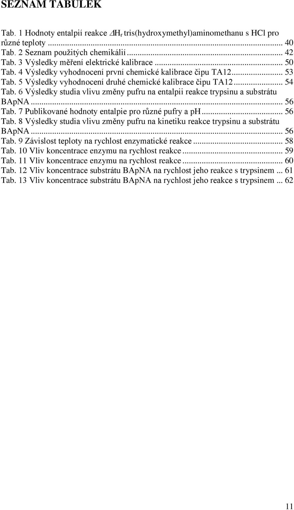 6 Výsledky studia vlivu změny pufru na entalpii reakce trypsinu a substrátu BApNA... 56 Tab. 7 Publikované hodnoty entalpie pro různé pufry a ph... 56 Tab. 8 Výsledky studia vlivu změny pufru na kinetiku reakce trypsinu a substrátu BApNA.