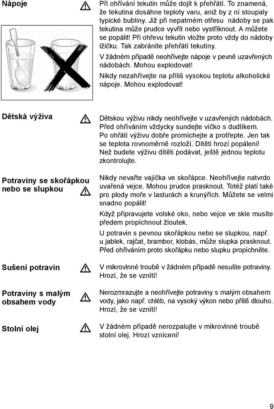 V žádném případě neohřívejte nápoje v pevně uzavřených nádobách. Mohou explodovat!