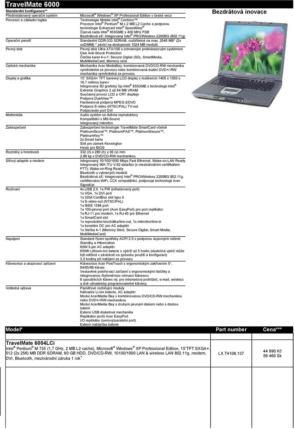 (2x Displej a grafika Integrovaný mikrofon Zabezpečení sodimm) * závisí na dostupnosti 1024 MB modulů Ultra ATA/100 s ochranným protinárazovým systémem Disk Anti-Shock Protection Čtečka karet 4-v-1: