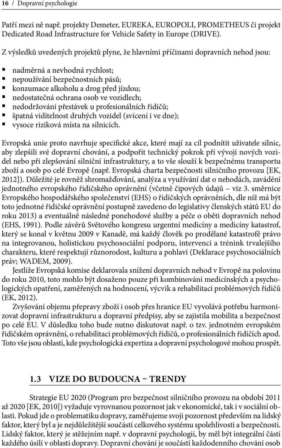 ochrana osob ve vozidlech; nedodržování přestávek u profesionálních řidičů; špatná viditelnost druhých vozidel (svícení i ve dne); vysoce riziková místa na silnicích.