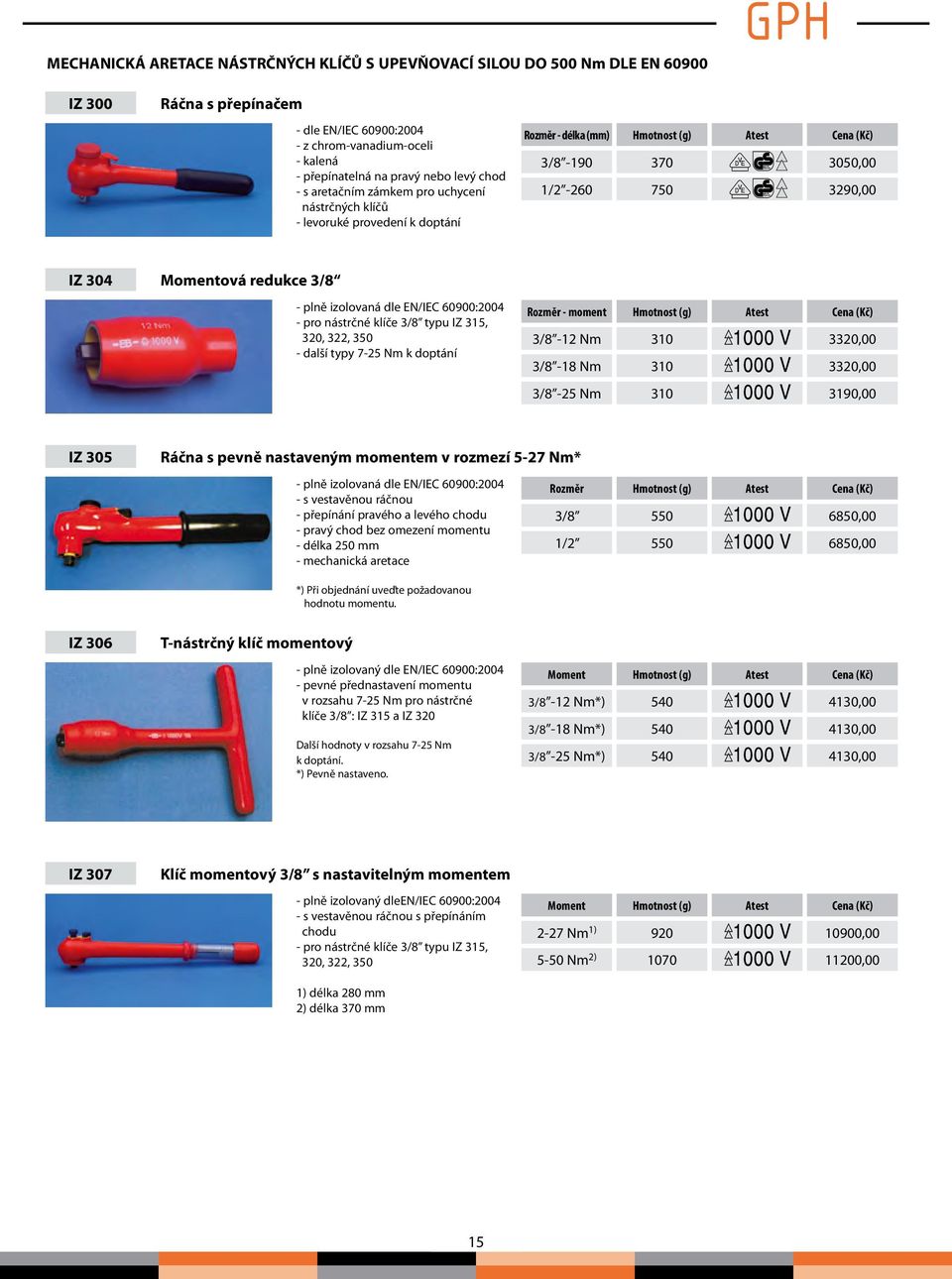 dle EN/IEC 60900:2004 - pro nástrčné klíče 3/8 typu IZ 315, 320, 322, 350 - další typy 7-25 Nm k doptání Rozměr - moment Atest 3/8-12 Nm 310 3320,00 3/8-18 Nm 310 3320,00 3/8-25 Nm 310 3190,00 IZ 305