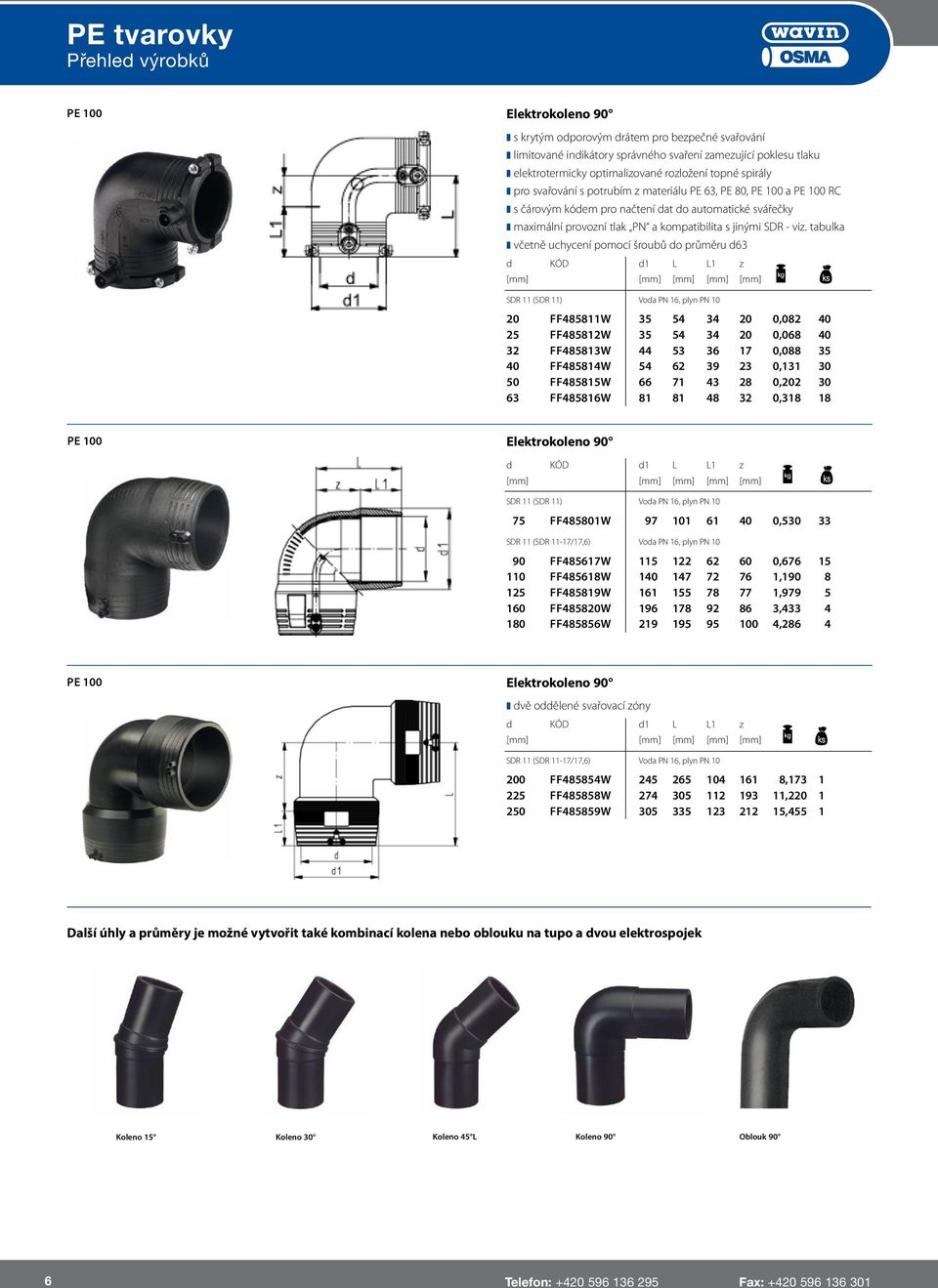 tabulka včetně uchycení pomocí šroubů do průměru d63 d KÓD d1 L L1 z SDR 11 (SDR 11) Voda PN 16, plyn PN 10 20 FF485811W 35 54 34 20 0,082 40 25 FF485812W 35 54 34 20 0,068 40 32 FF485813W 44 53 36