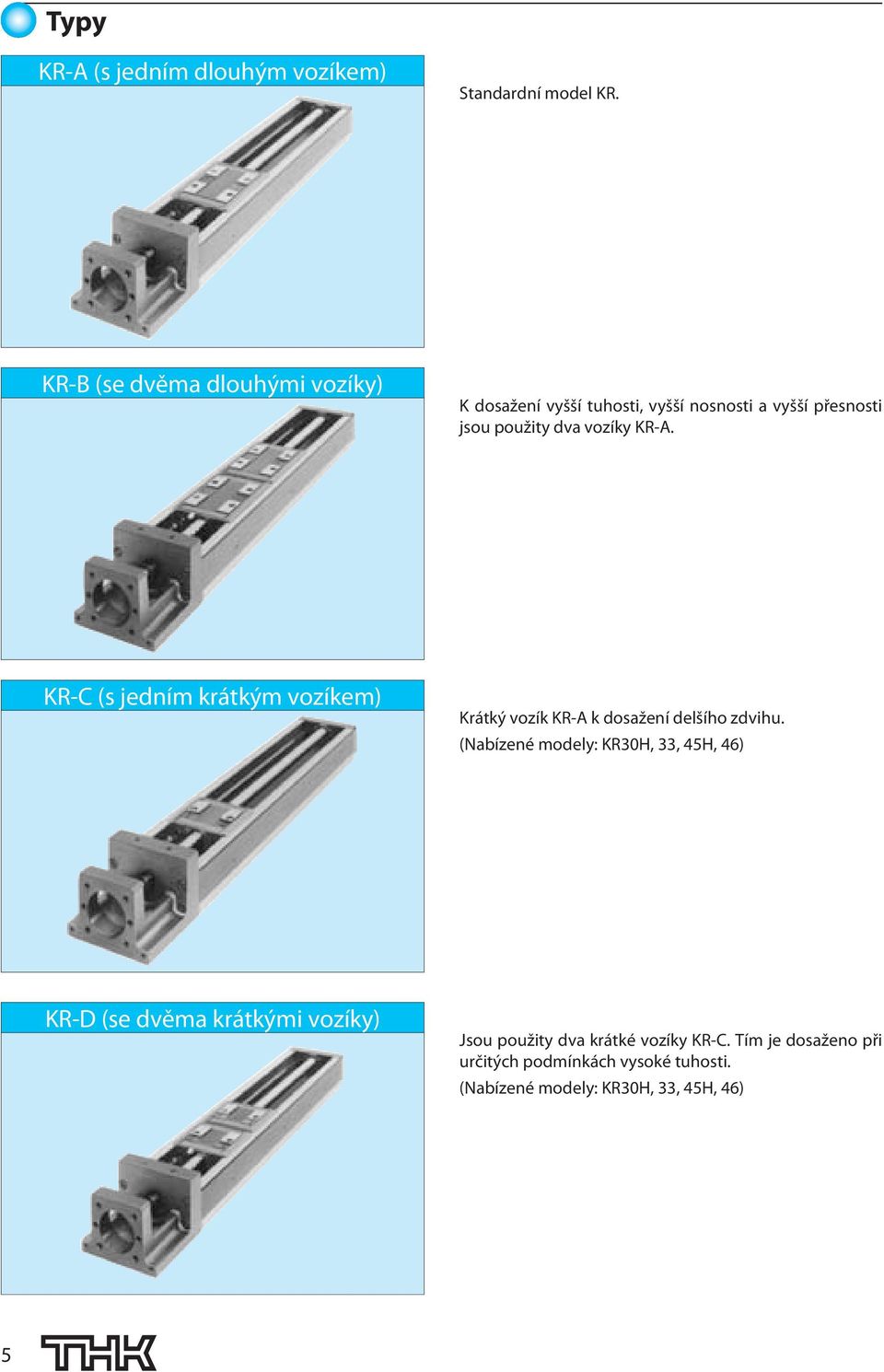 vozíky KR-. KR-C (s jedním krátkým vozíkem) Krátký vozík KR- k dosažení delšího zdvihu.
