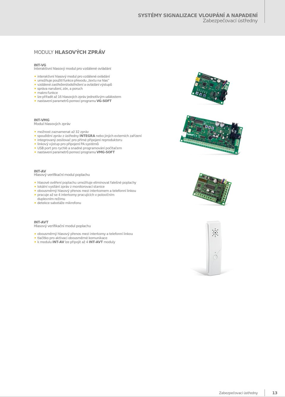 parametrů pomocí programu VG-SOFT INT-VMG Modul hlasových zpráv možnost zaznamenat až 32 zpráv spouštění zpráv z ústředny INTEGRA nebo jiných externích zařízení integrovaný zesilovač pro přímé