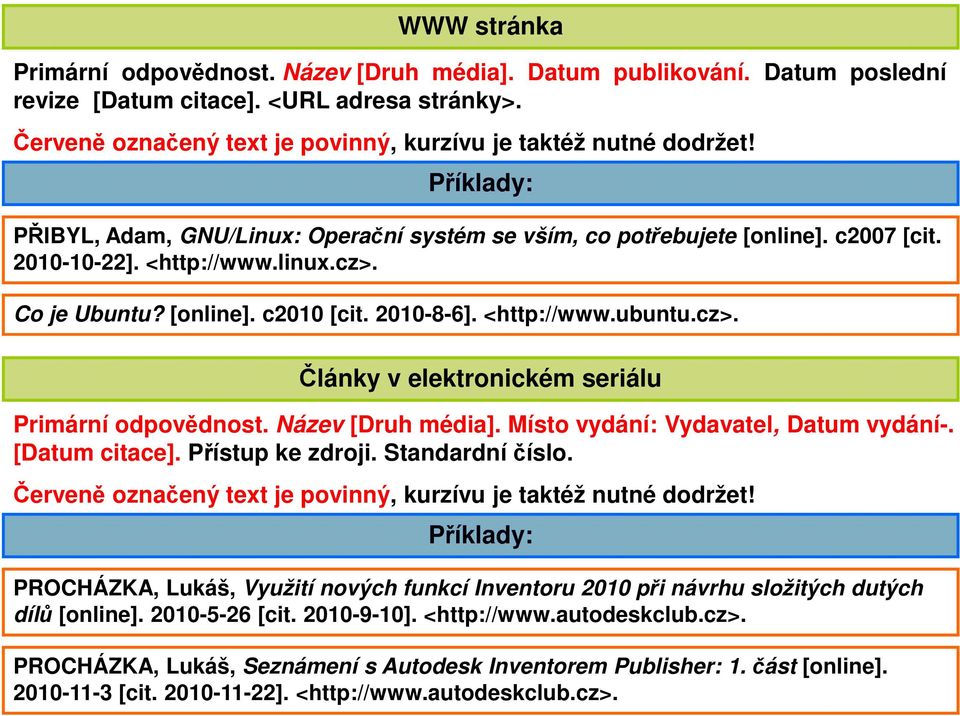 Název [Druh média]. Místo vydání: Vydavatel, Datum vydání-. [Datum citace]. Přístup ke zdroji. Standardní číslo.