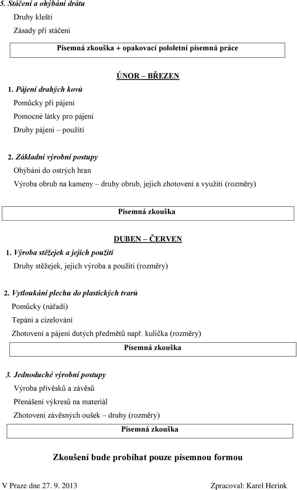 Základní výrobní postupy Ohýbání do ostrých hran Výroba obrub na kameny druhy obrub, jejich zhotovení a využití (rozměry) 1.