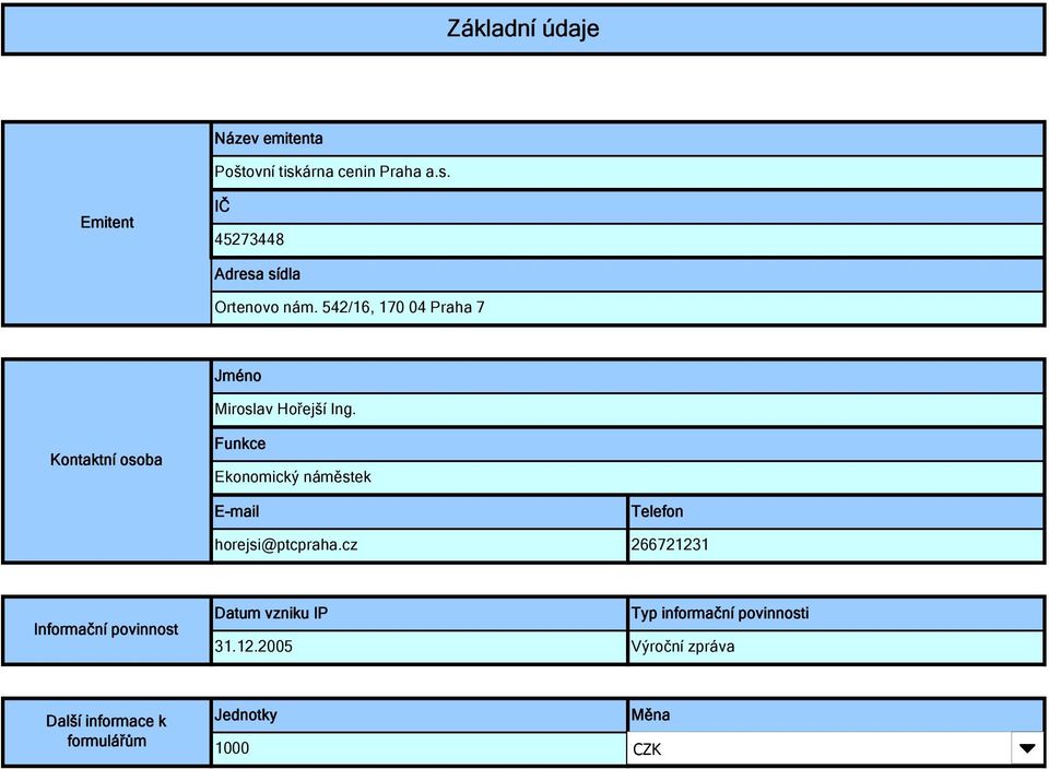 Kontaktní osoba Funkce Ekonomický náměstek E-mail horejsi@ptcpraha.