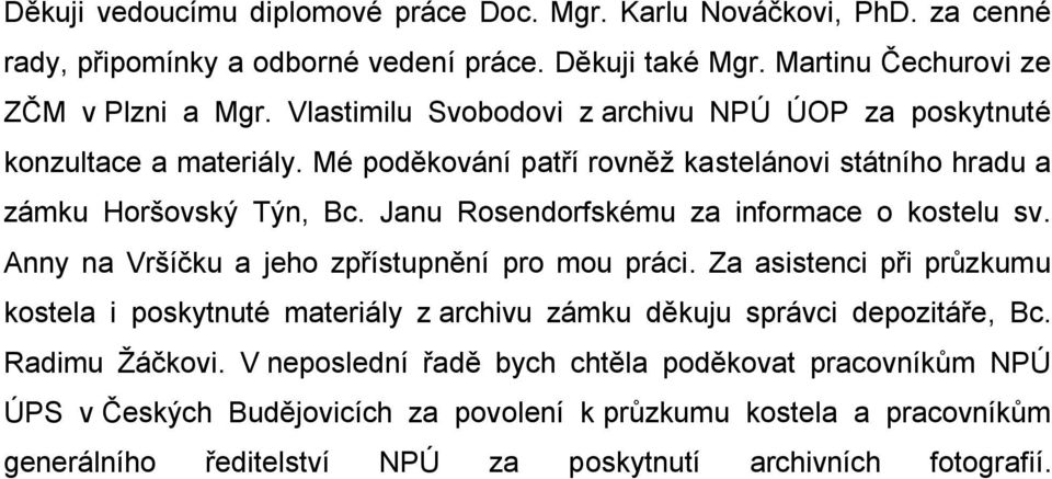 Janu Rosendorfskému za informace o kostelu sv. Anny na Vršíčku a jeho zpřístupnění pro mou práci.