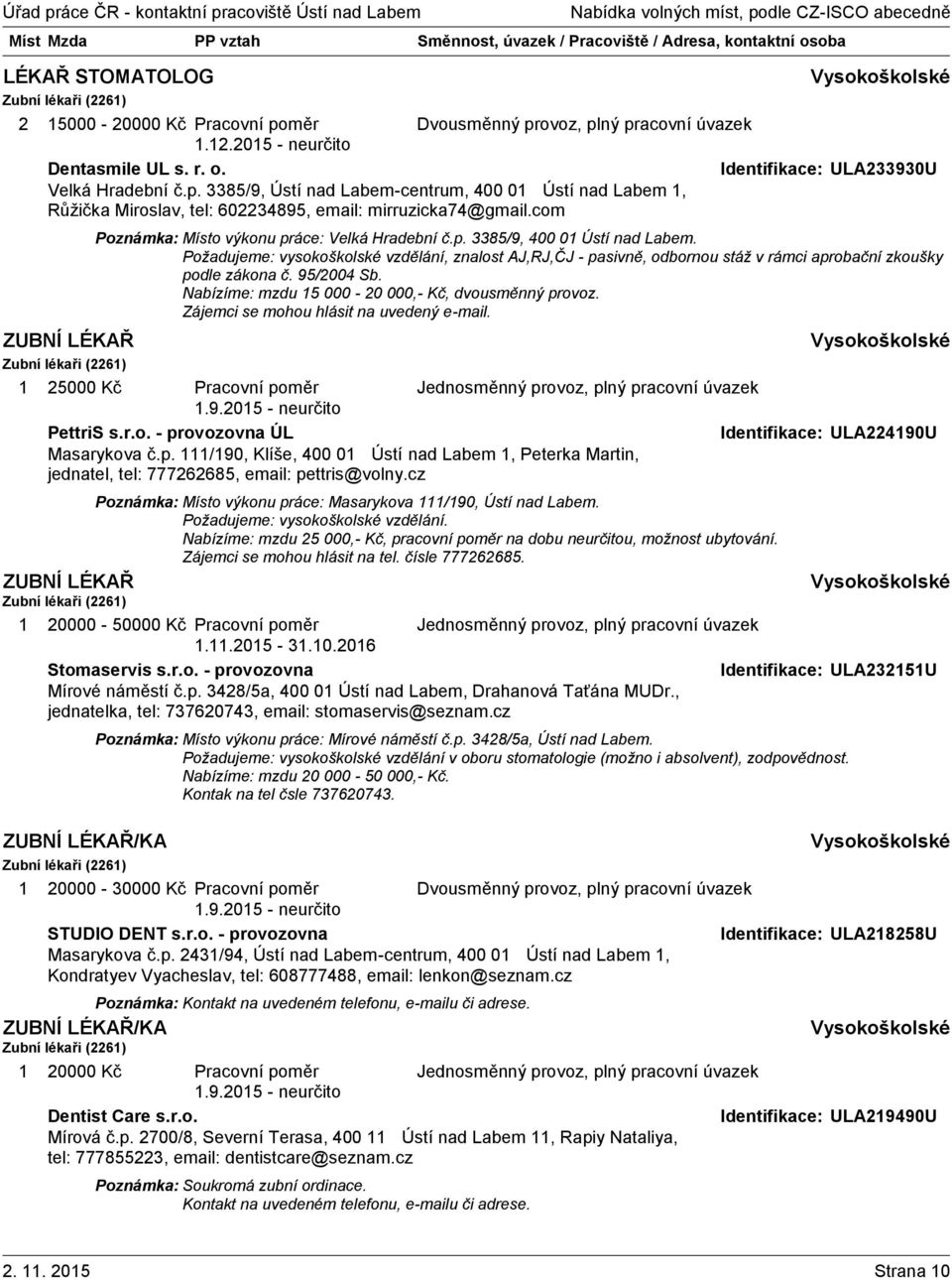 Požadujeme: vysokoškolské vzdělání, znalost AJ,RJ,ČJ - pasivně, odbornou stáž v rámci aprobační zkoušky podle zákona č. 95/2004 Sb. Nabízíme: mzdu 5 000-20 000,- Kč, dvousměnný provoz.