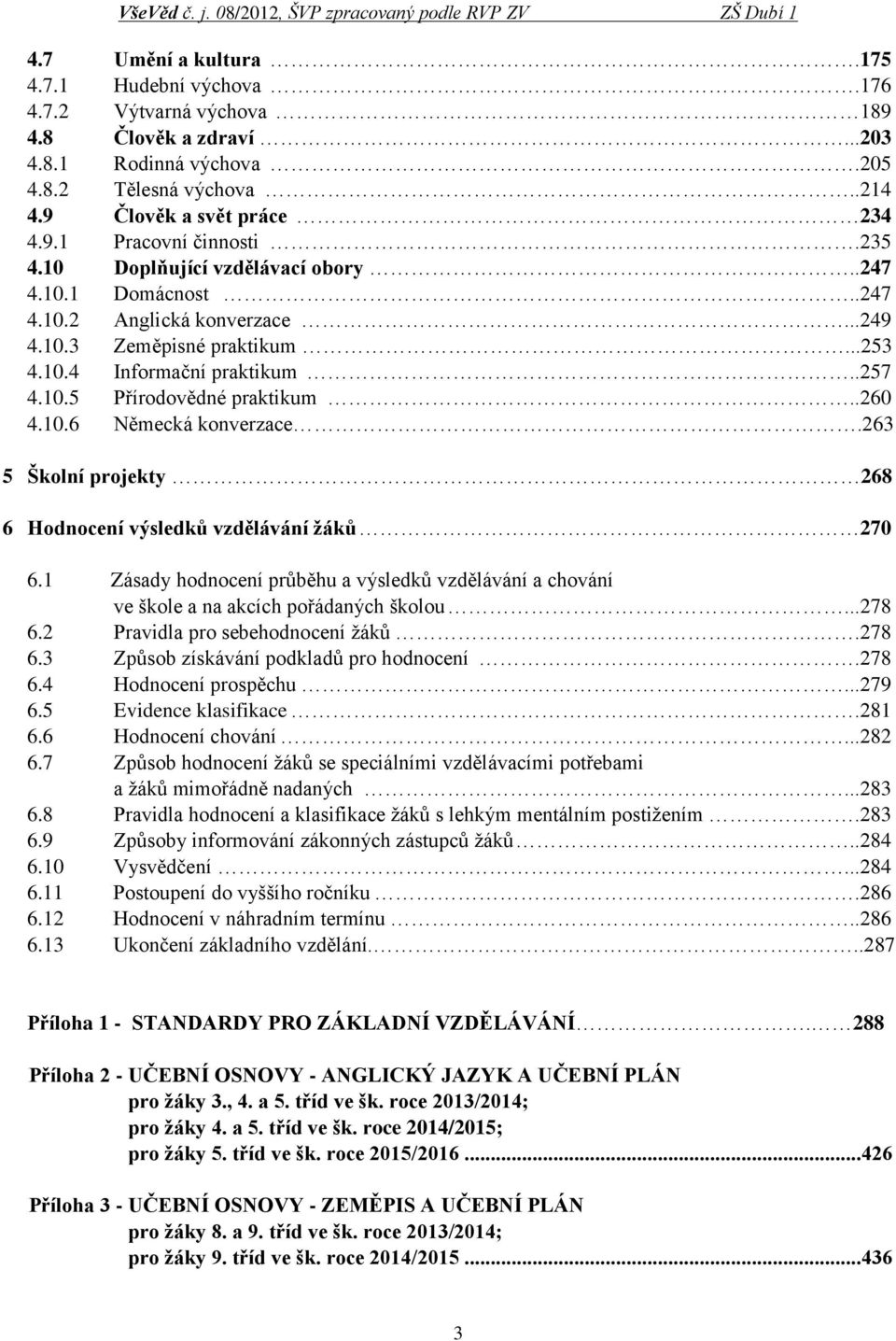 10.6 Německá konverzace.263 5 Školní projekty 268 6 Hodnocení výsledků vzdělávání žáků 270 6.1 Zásady hodnocení průběhu a výsledků vzdělávání a chování ve škole a na akcích pořádaných školou...278 6.