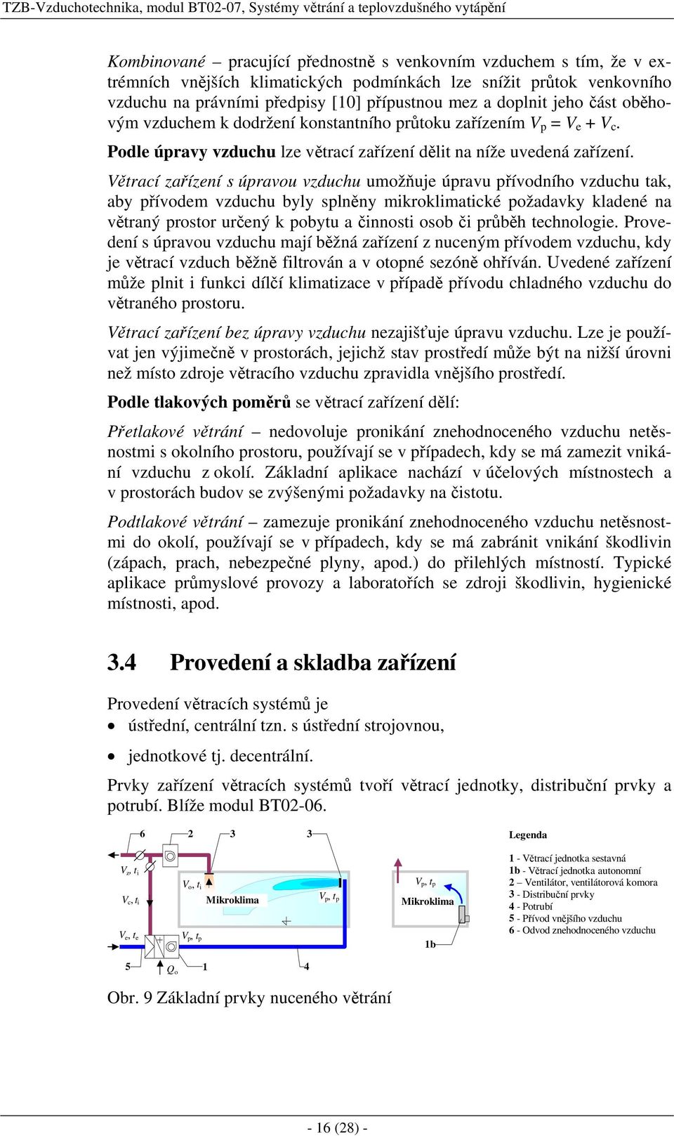 Podle úpravy vzduchu lze větrací zařízení dělit na níže uvedená zařízení.