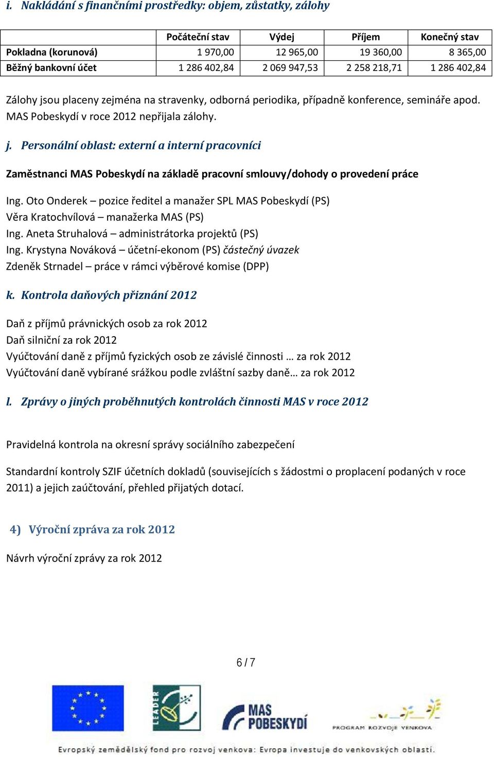 Oto Onderek pozice ředitel a manažer SPL MAS Pobeskydí (PS) Věra Kratochvílová manažerka MAS (PS) Ing. Aneta Struhalová administrátorka projektů (PS) Ing.