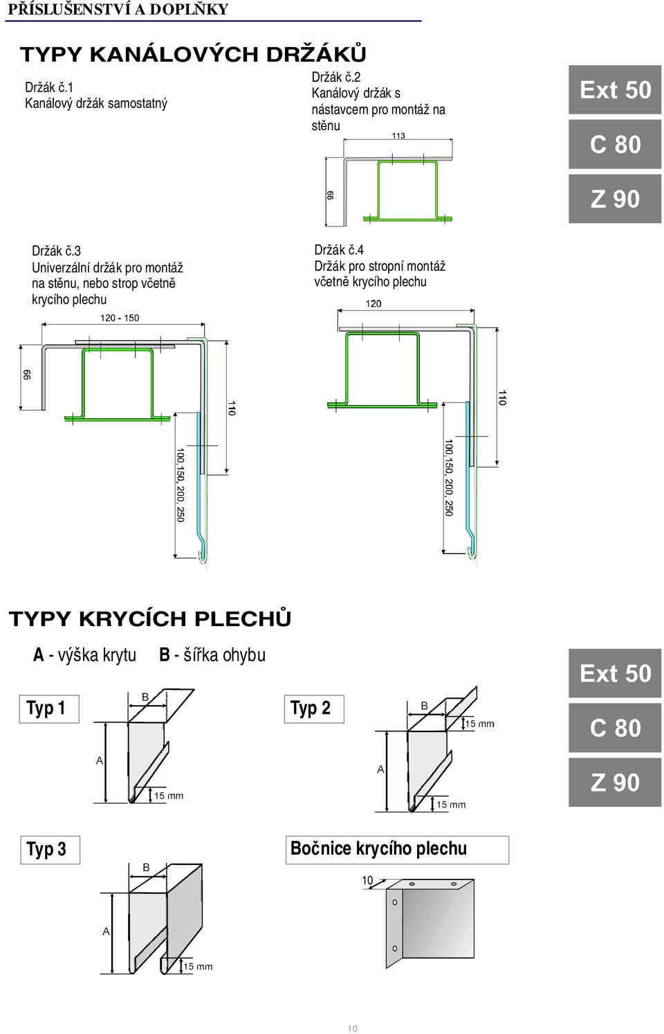 3 Univerzálnídržákpromontáž nastěnu, nebostropvčetně krycíhoplechu Držák č.