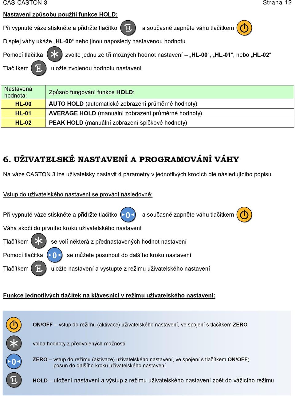 fungování funkce HOLD: AUTO HOLD (automatické zobrazení průměrné hodnoty) AVERAGE HOLD (manuální zobrazení průměrné hodnoty) PEAK HOLD (manuální zobrazení špičkové hodnoty) 6.