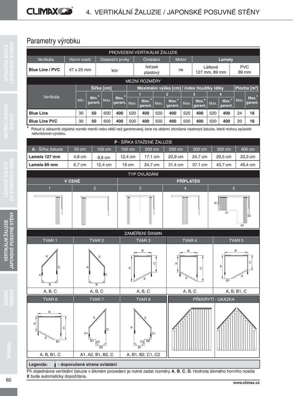 20,9 cm 24,7 cm 29,5 cm 33,3 cm Lamela mm 6,7 cm,4 cm 19 cm 24,7 cm 31,4 cm 37,1 cm 43,7 cm 49,4 cm V ENĚ MEZNÍ ROZMĚRY Šířka [cm] Maximální výška [cm] / index tloušťky látky Plocha [m 2 ] Min. Min. max.