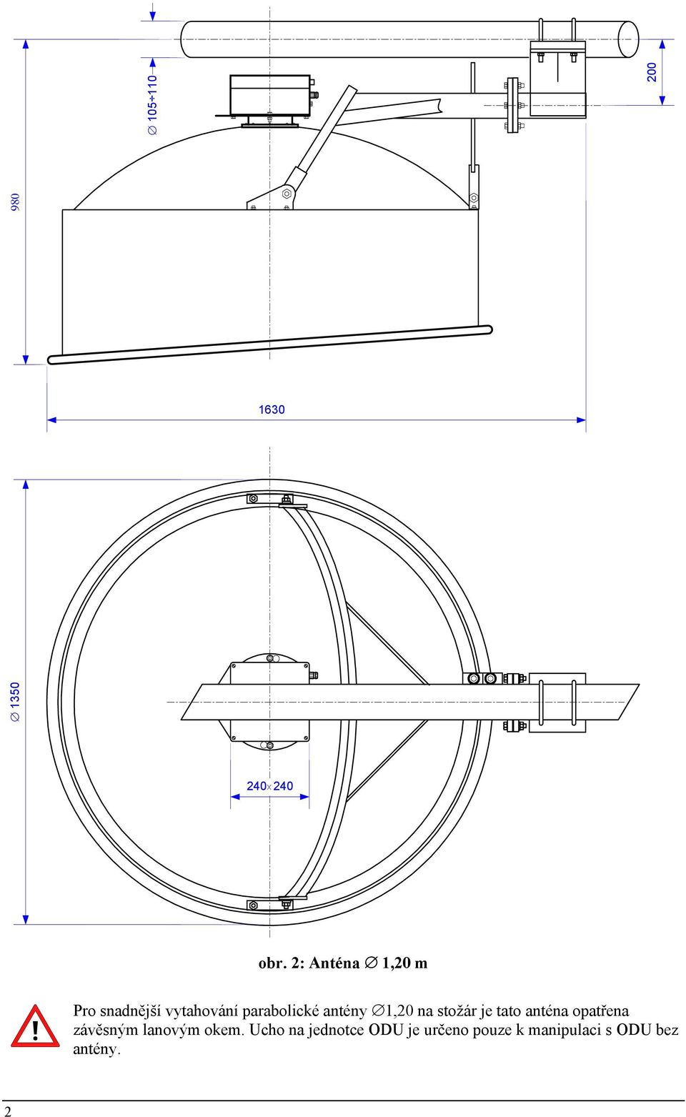 antény 1,20 na stožár je tato anténa opatřena závěsným