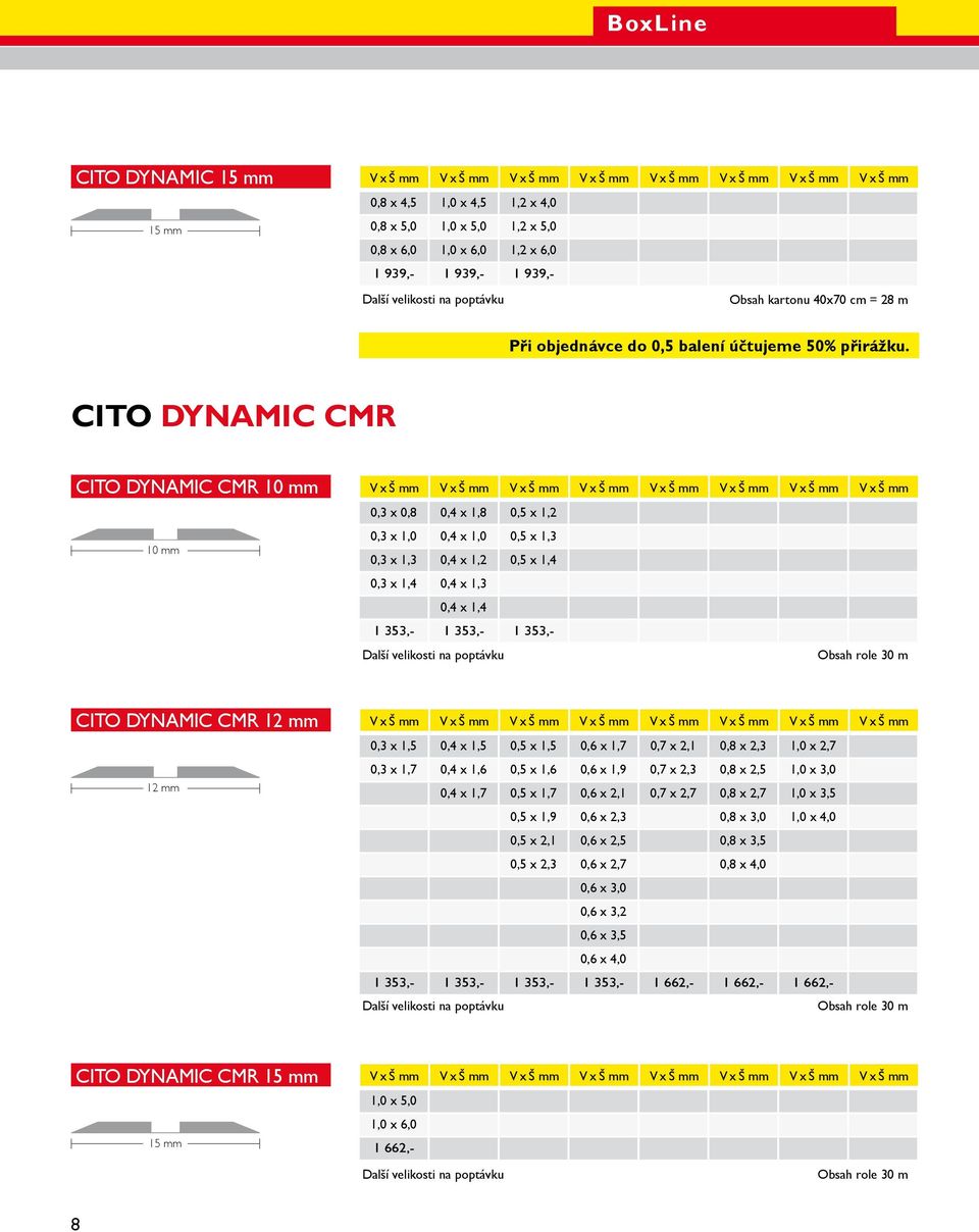 CITO DYNAMIC CMR CITO DYNAMIC CMR 10 mm 10 mm V Š mm V Š mm V Š mm V Š mm V Š mm V Š mm V Š mm V Š mm 0,3 0,8 0,4 1,8 0,5 1,2 0,3 1,0 0,4 1,0 0,5 1,3 0,3 1,3 0,4 1,2 0,5 1,4 0,3 1,4 0,4 1,3 0,4 1,4 1