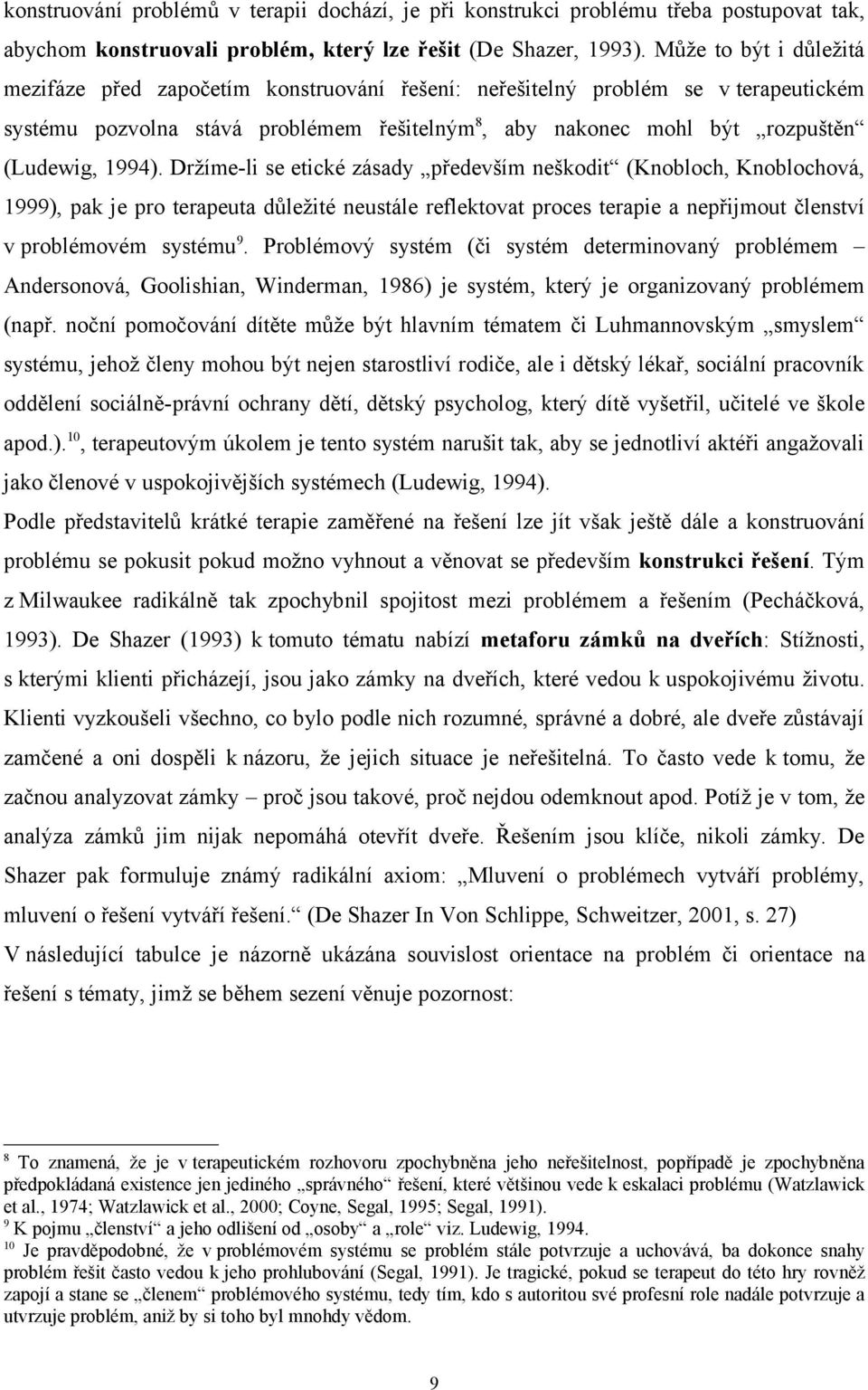 1994). Držíme-li se etické zásady především neškodit (Knobloch, Knoblochová, 1999), pak je pro terapeuta důležité neustále reflektovat proces terapie a nepřijmout členství v problémovém systému 9.