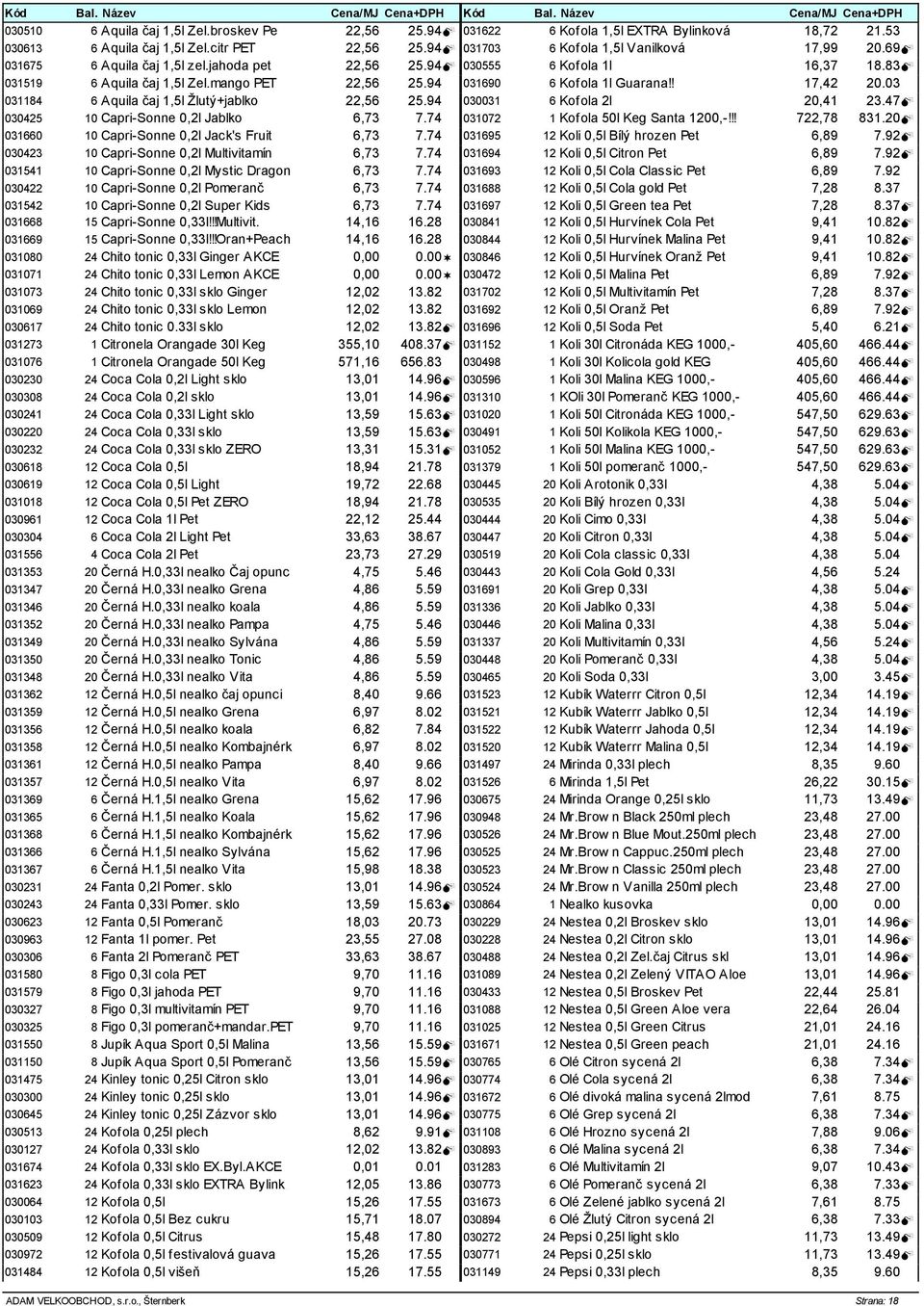 74 030423 10 Capri-Sonne 0,2l ultivitamín 6,73 7.74 031541 10 Capri-Sonne 0,2l ystic Dragon 6,73 7.74 030422 10 Capri-Sonne 0,2l Pomeranč 6,73 7.74 031542 10 Capri-Sonne 0,2l Super Kids 6,73 7.