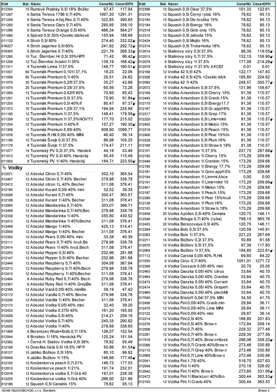 02 016227 6 Stroh Jagertee 0,5l 60% 241,92 292.72 016383 6 Stroh Jagertee 0,7l 40% 221,76 268.33 011295 15 Tuz. Šternber.Hr.0,5l 35%HP!!! 71,42 86.42 011258 12 Tuz.Šternber.hradní 1l 35% 139,19 168.