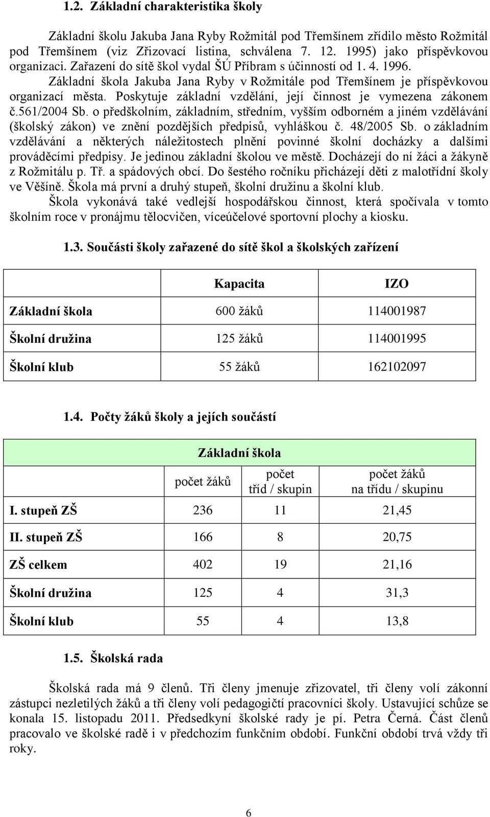 Poskytuje základní vzdělání, její činnost je vymezena zákonem č.561/2004 Sb.