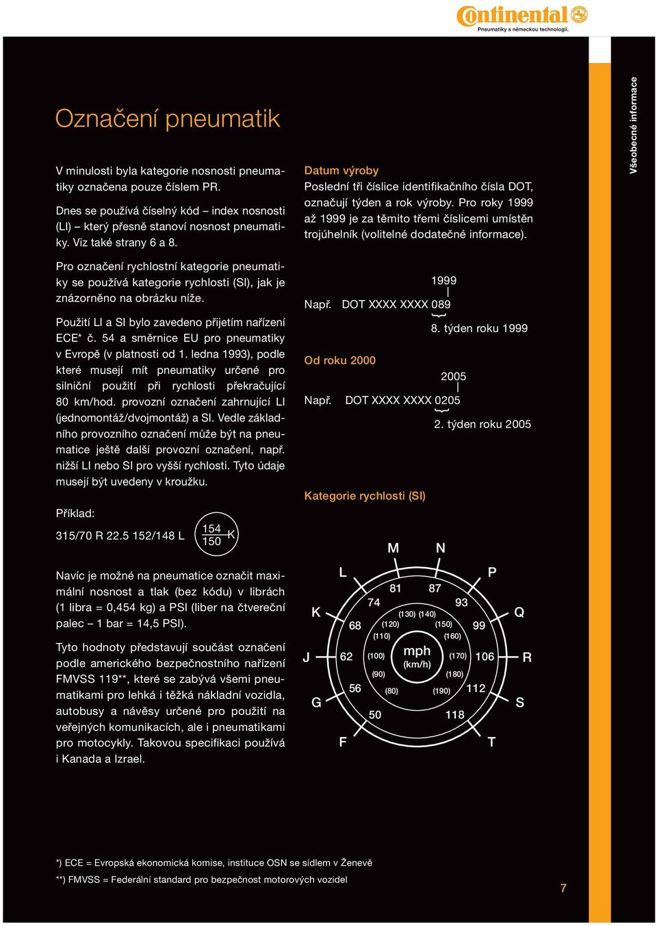 54 a směrnice EU pro pneumatiky v Evropě (v platnosti od 1. ledna 1993), podle které musejí mít pneumatiky určené pro silniční použití při rychlosti překračující 80 km/hod.