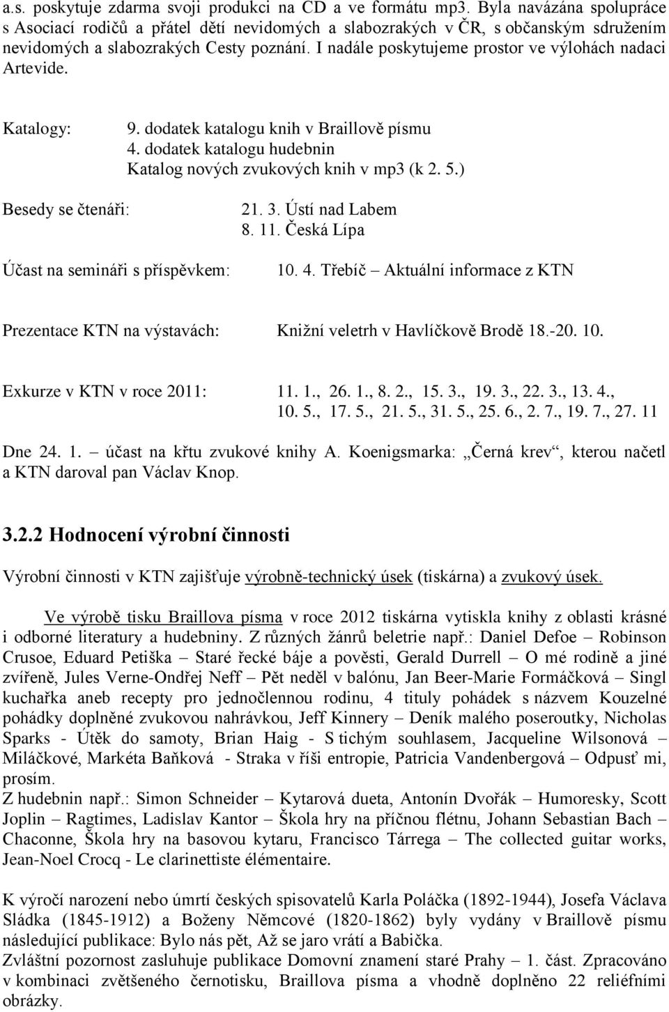 I nadále poskytujeme prostor ve výlohách nadaci Artevide. Katalogy: 9. dodatek katalogu knih v Braillově písmu 4. dodatek katalogu hudebnin Katalog nových zvukových knih v mp3 (k 2. 5.