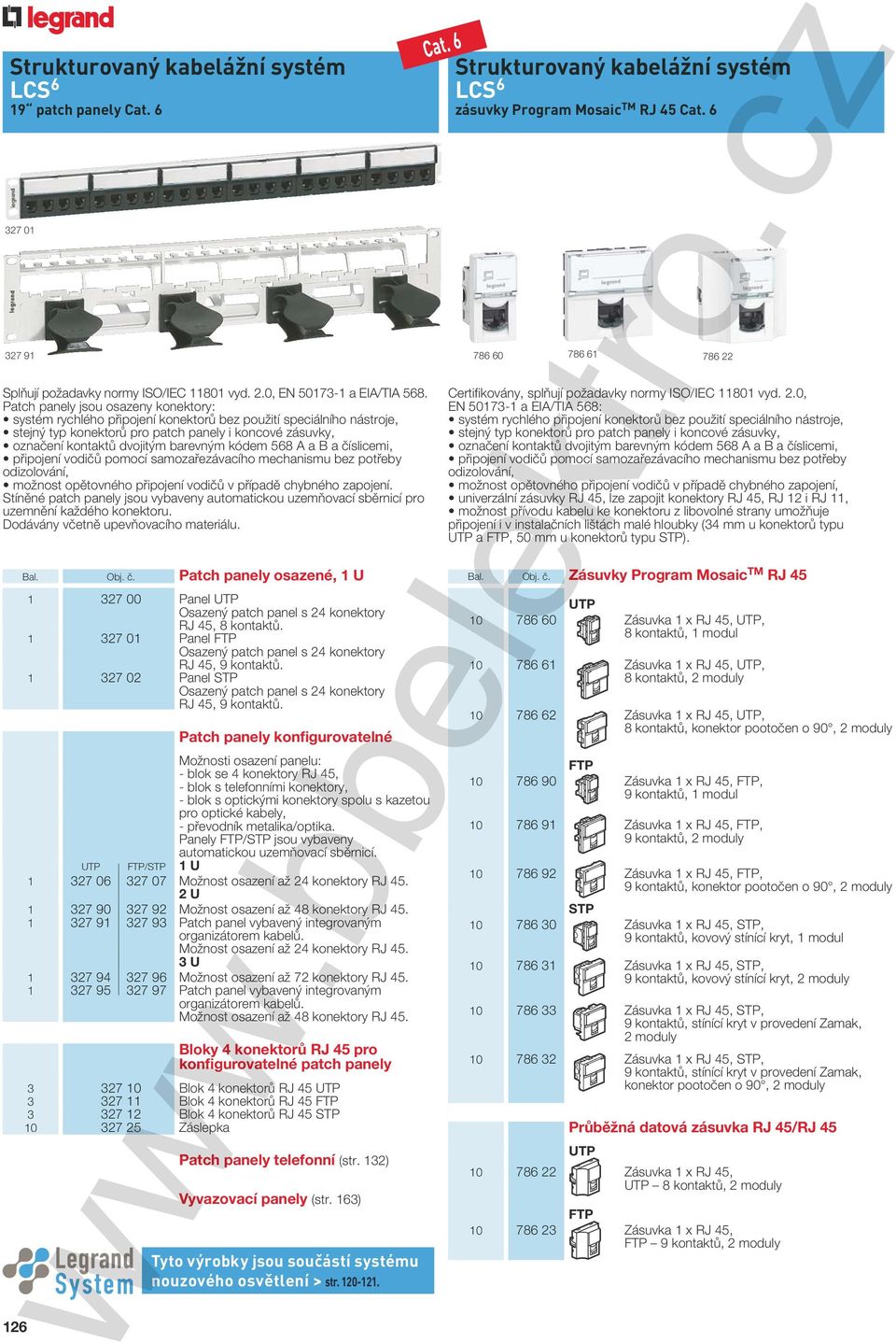 . Patch panely osazené, 1 U 1 327 00 Panel RJ 45, 8 kontakt.