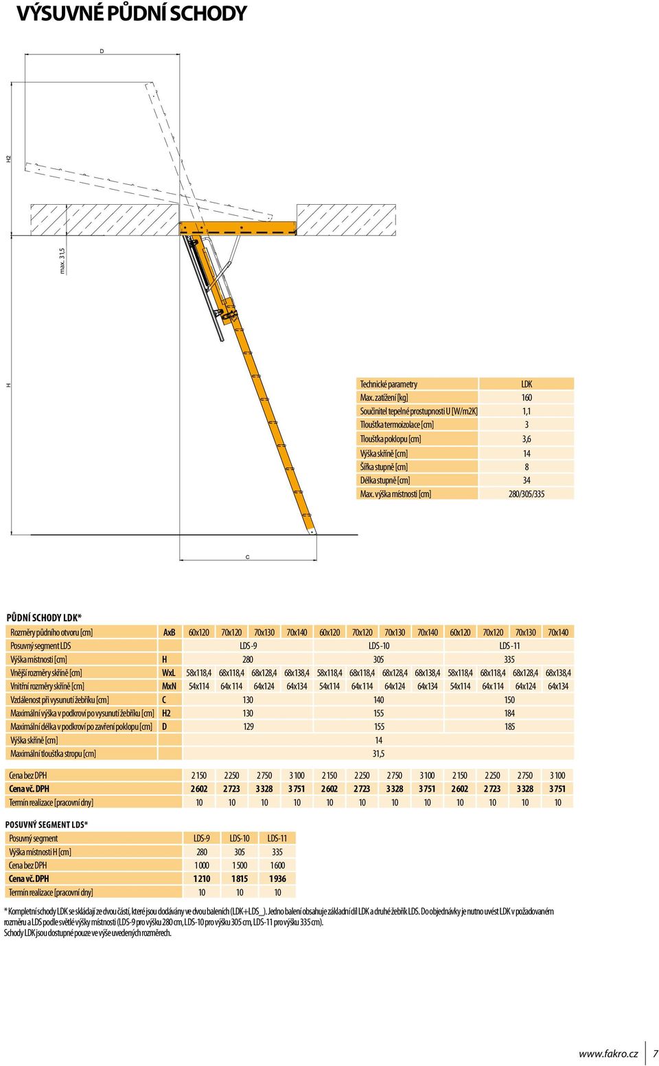 výška místnosti [cm] 280/305/335 C PŮDNÍ SCHODY LDK* Rozměry půdního otvoru [cm] AxB 60x120 70x120 70x130 70x140 60x120 70x120 70x130 70x140 60x120 70x120 70x130 70x140 Posuvný segment LDS LDS -9 LDS