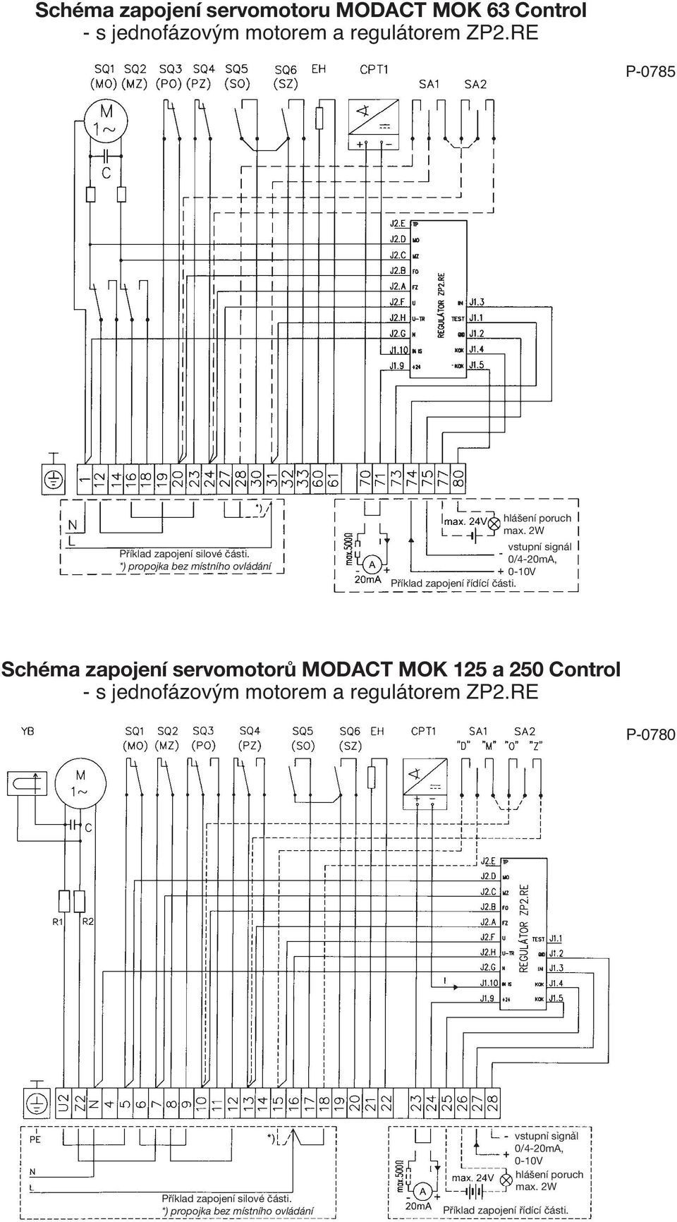 2W vstupní signál 0/4-20mA, 0-10V Příklad zapojení řídící části.