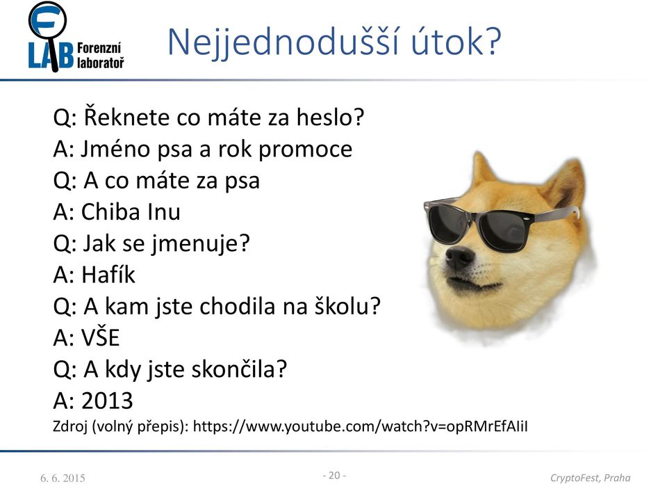 jmenuje? A: Hafík Q: A kam jste chodila na školu?