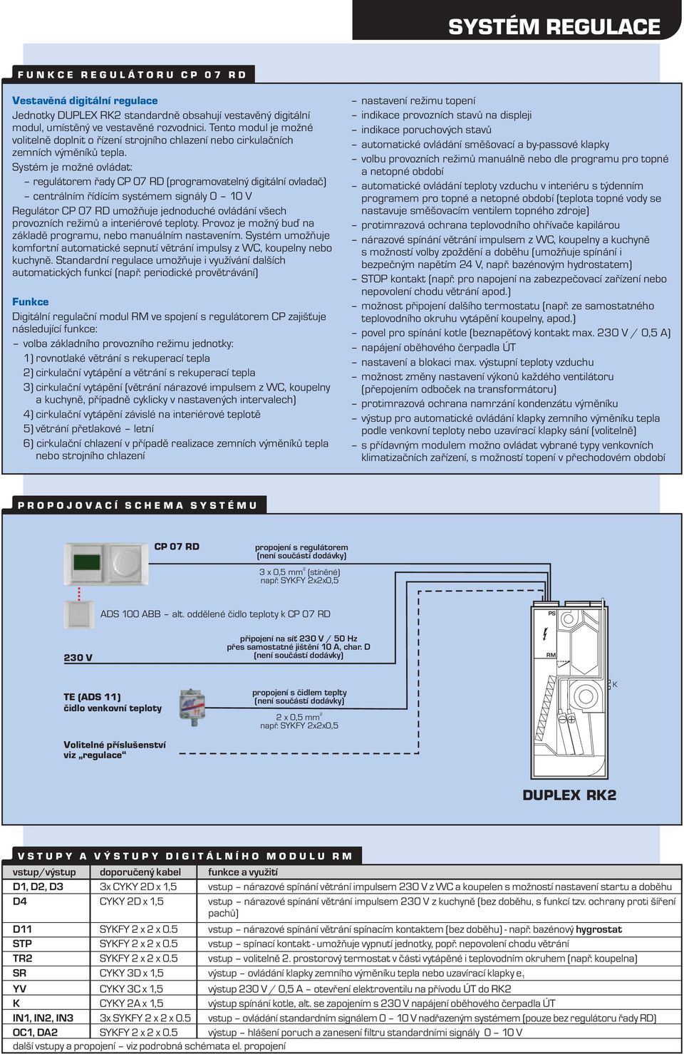 Systém je možné ovládat: regulátorem řady CP 7 RD (programovatelný digitální ovladač) entrálním řídíím systémem signály V Regulátor CP 7 RD umožňuje jednoduhé ovládání všeh provozníh režimů a