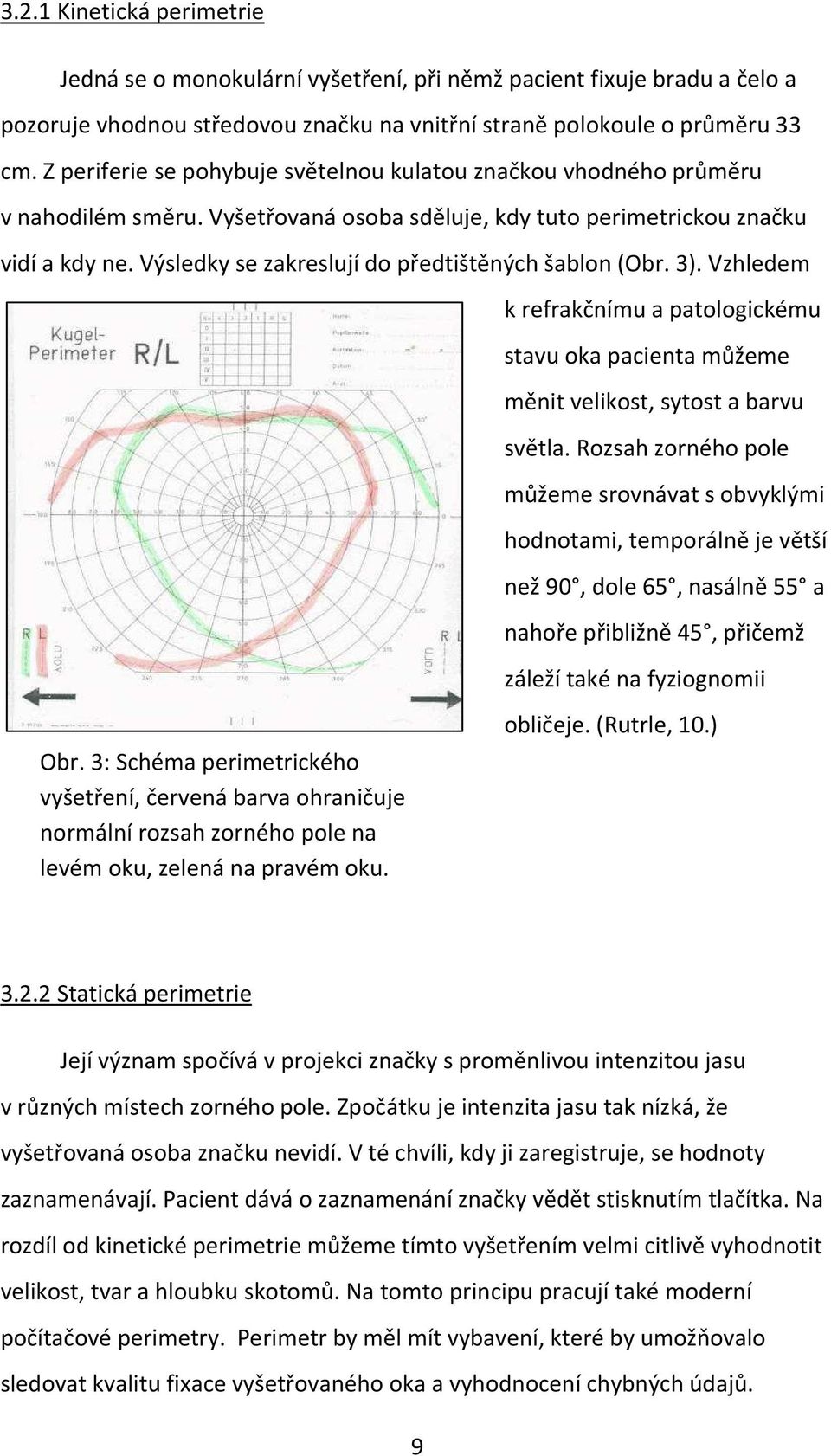 Výsledky se zakreslují do předtištěných šablon (Obr. 3). Vzhledem k refrakčnímu a patologickému stavu oka pacienta můžeme měnit velikost, sytost a barvu světla.