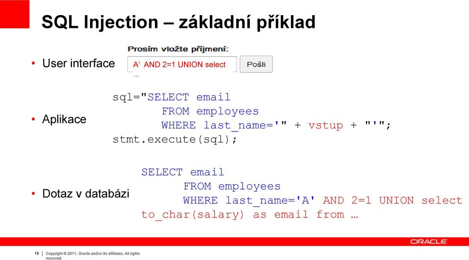 execute(sql); Dotaz v databázi SELECT email FROM employees WHERE last_name='a' AND